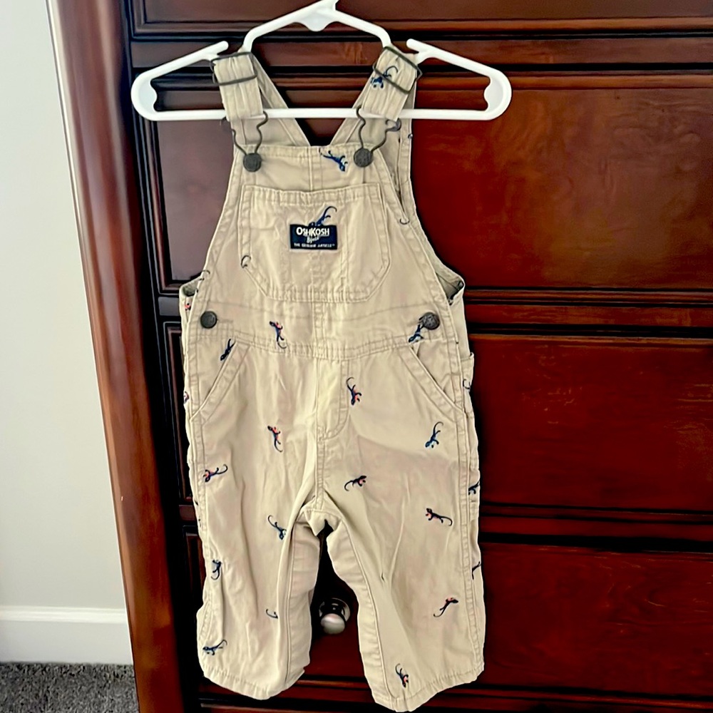 Oshkosh Khaki Lizard Long Pant Overalls- 9 months